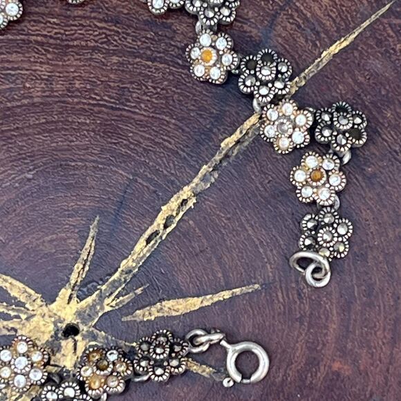 Marcasite Floral Link Bracelet in Sterling Silver Jewelry Gift - Picture 4 of 9